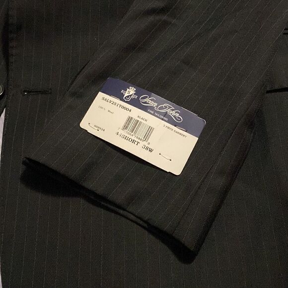 Sean john fine tailored mens 3 button blazer black pinstripe 44S sport coat wool - Picture 3 of 14